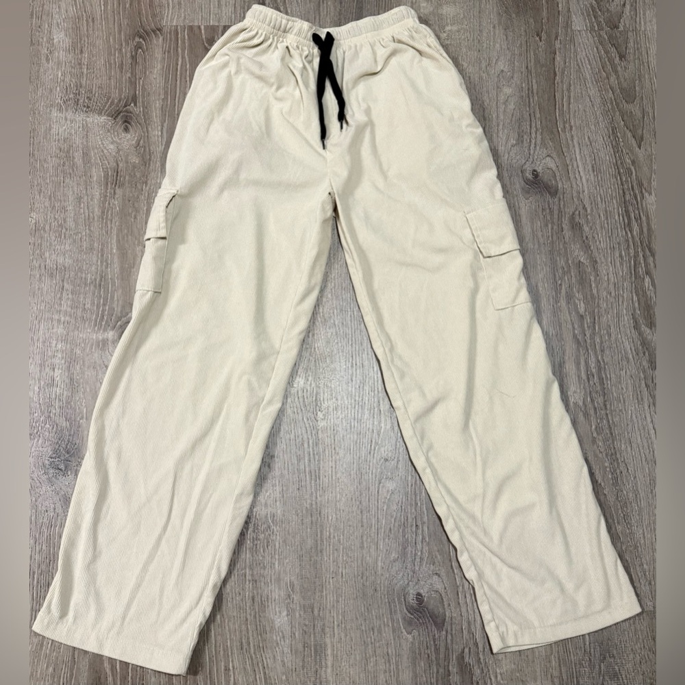 Huck Beige Corduroy Cargo Lounge Pants | Drawstring | Casual Utility Style - Picture 2 of 10